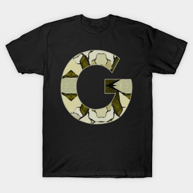 Letter G Monogram Initial Olive Green Pearl White Aesthetic Abstract Pattern Painting On Canvas T-Shirt by Go Abstract Art